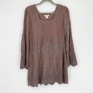 Sundance I Juliana Taupe Embroidered Tunic Top, M